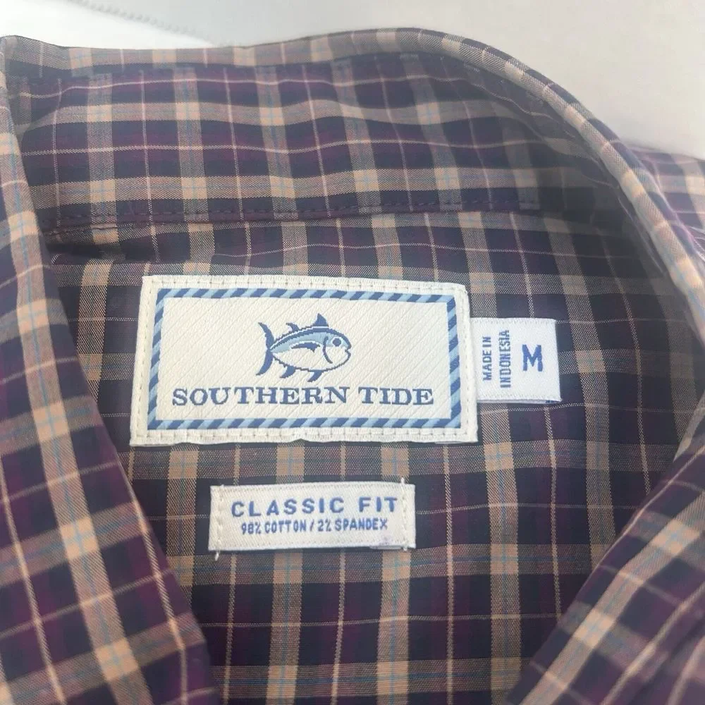 SOUTHERN TIDE NWT Shelter‎ Deck Purple Plaid Stretch Classic Fit Shirt Medium